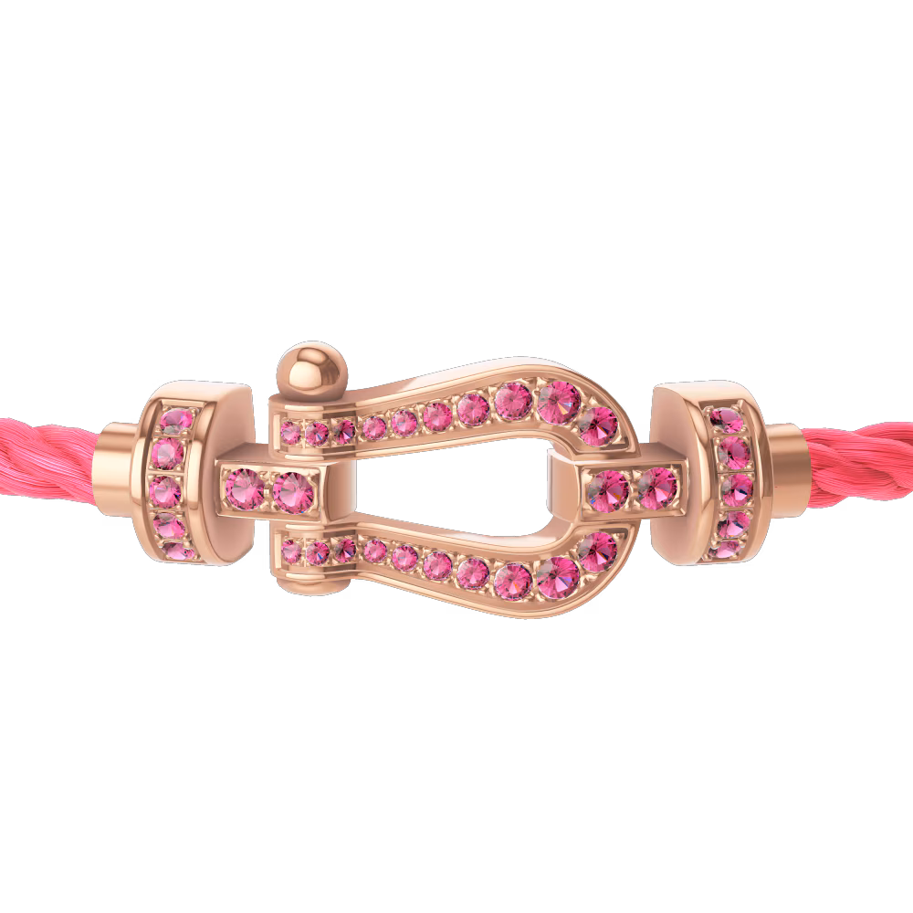 FRED FORCE 10 BRACELET Stainless steel and gold plating PINK GOLD AND PINK SAPPHIRES MEDIUM MODEL