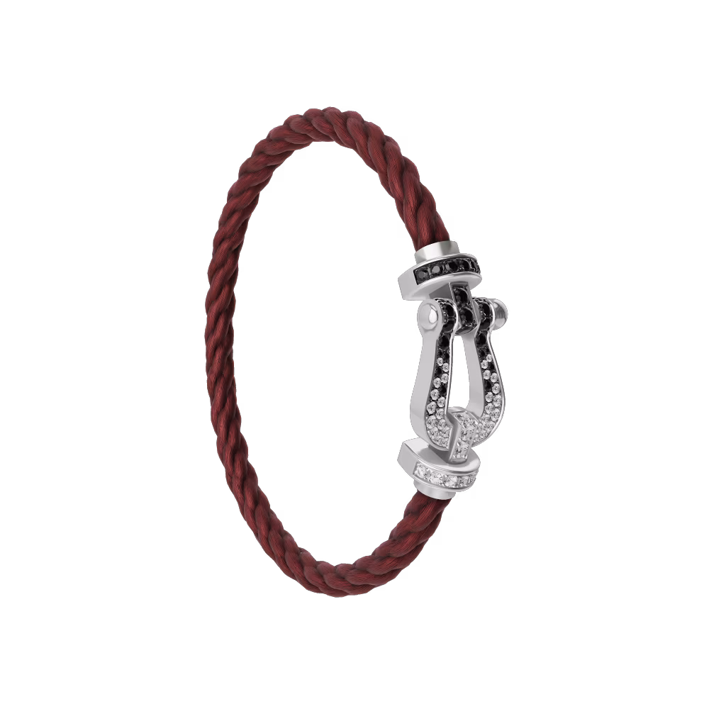 FRED FORCE 10 BRACELET Stainless steel and gold plating WHITE GOLD AND BLACK AND WHITE DIAMONDS LARGE MODEL