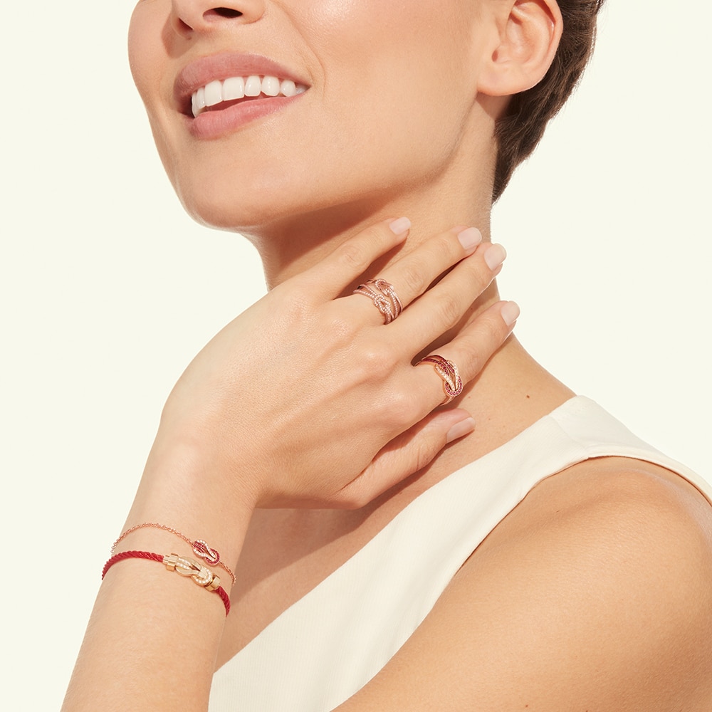 FRED CHANCE INFINIE BRACELET Stainless steel and gold plating PINK GOLD, RUBIES AND DIAMONDS MEDIUM MODEL