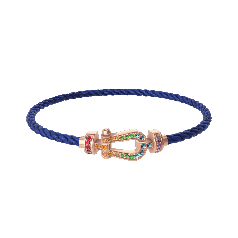 FRED FORCE 10 BRACELET Stainless steel and gold plating PINK GOLD AND COLORED STONES MEDIUM MODEL