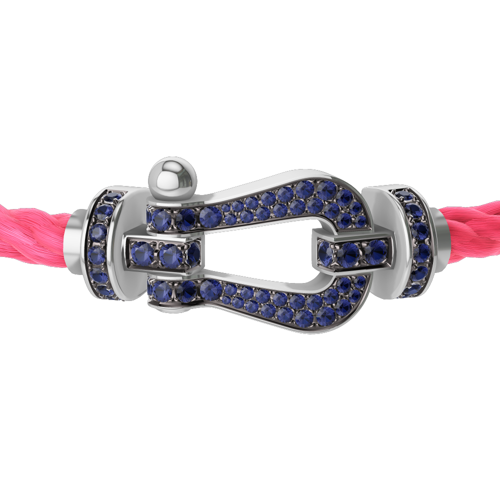 FRED FORCE 10 BRACELET Stainless steel and gold plating WHITE GOLD AND BLUE SAPPHIRES LARGE MODEL