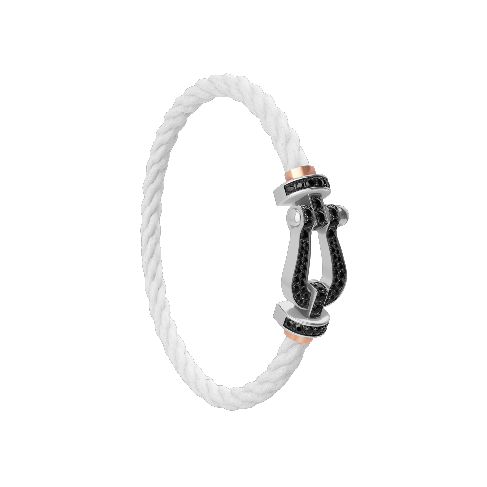 FRED FORCE 10 BRACELET Stainless steel and gold plating WHITE GOLD AND BLACK DIAMONDS LARGE MODEL