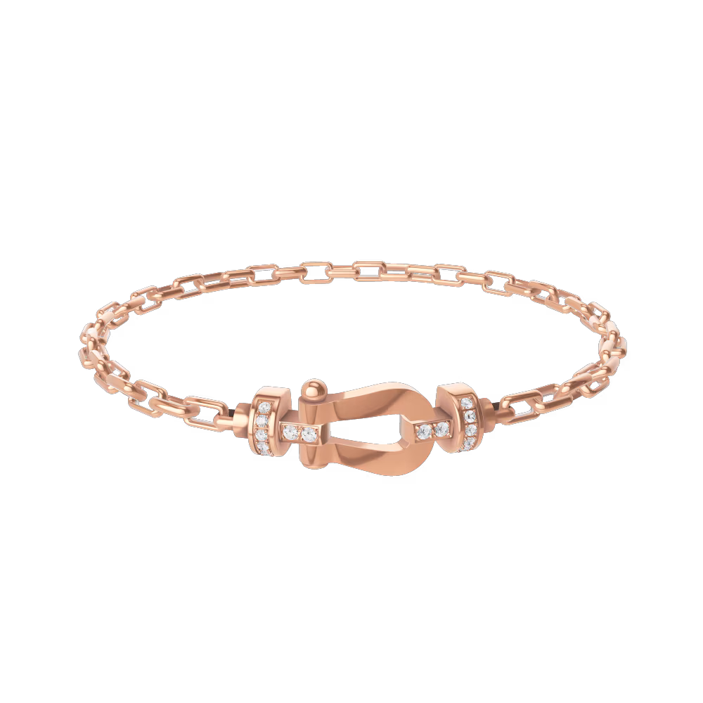 FRED FORCE 10 BRACELET Stainless steel and gold plating PINK GOLD AND DIAMONDS MEDIUM MODEL