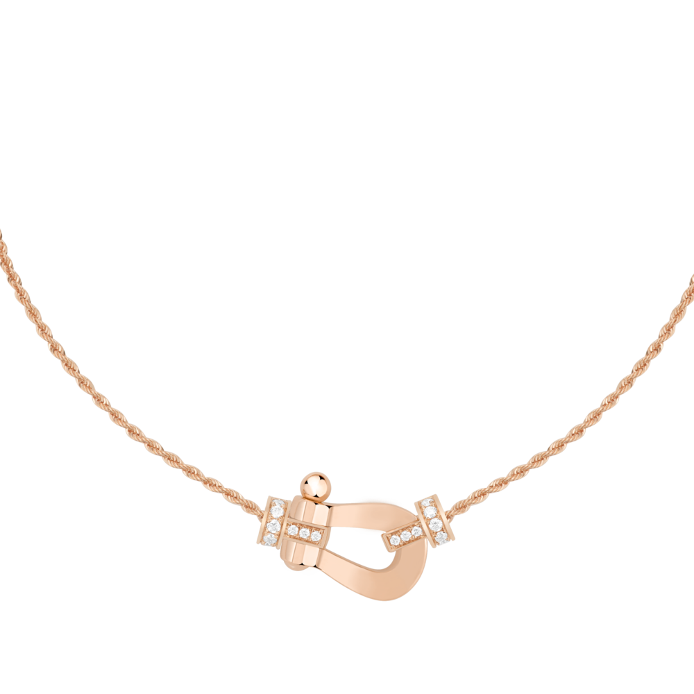 FRED FORCE 10 NECKLACE Stainless steel and gold plating PINK GOLD AND DIAMONDS MEDIUM MODEL