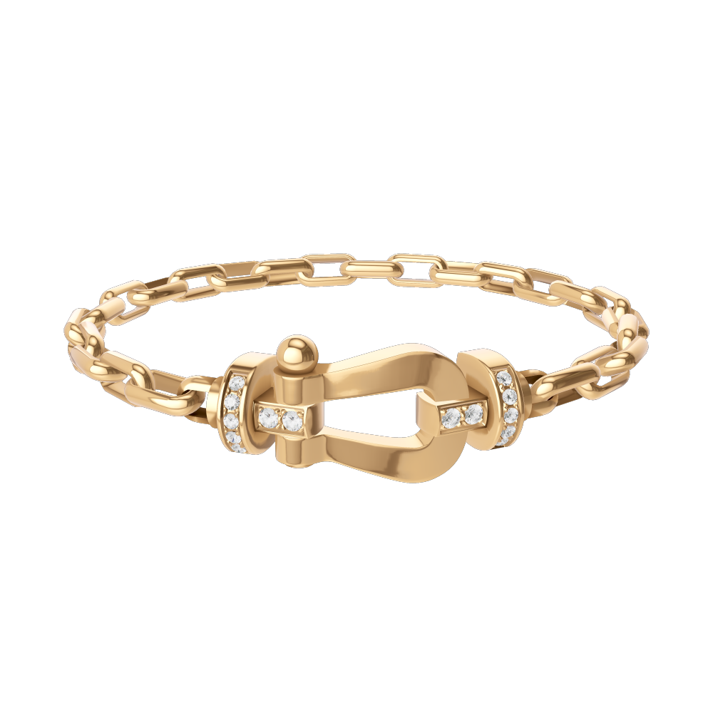FRED FORCE 10 BRACELET Stainless steel and gold plating YELLOW GOLD AND DIAMONDS LARGE MODEL