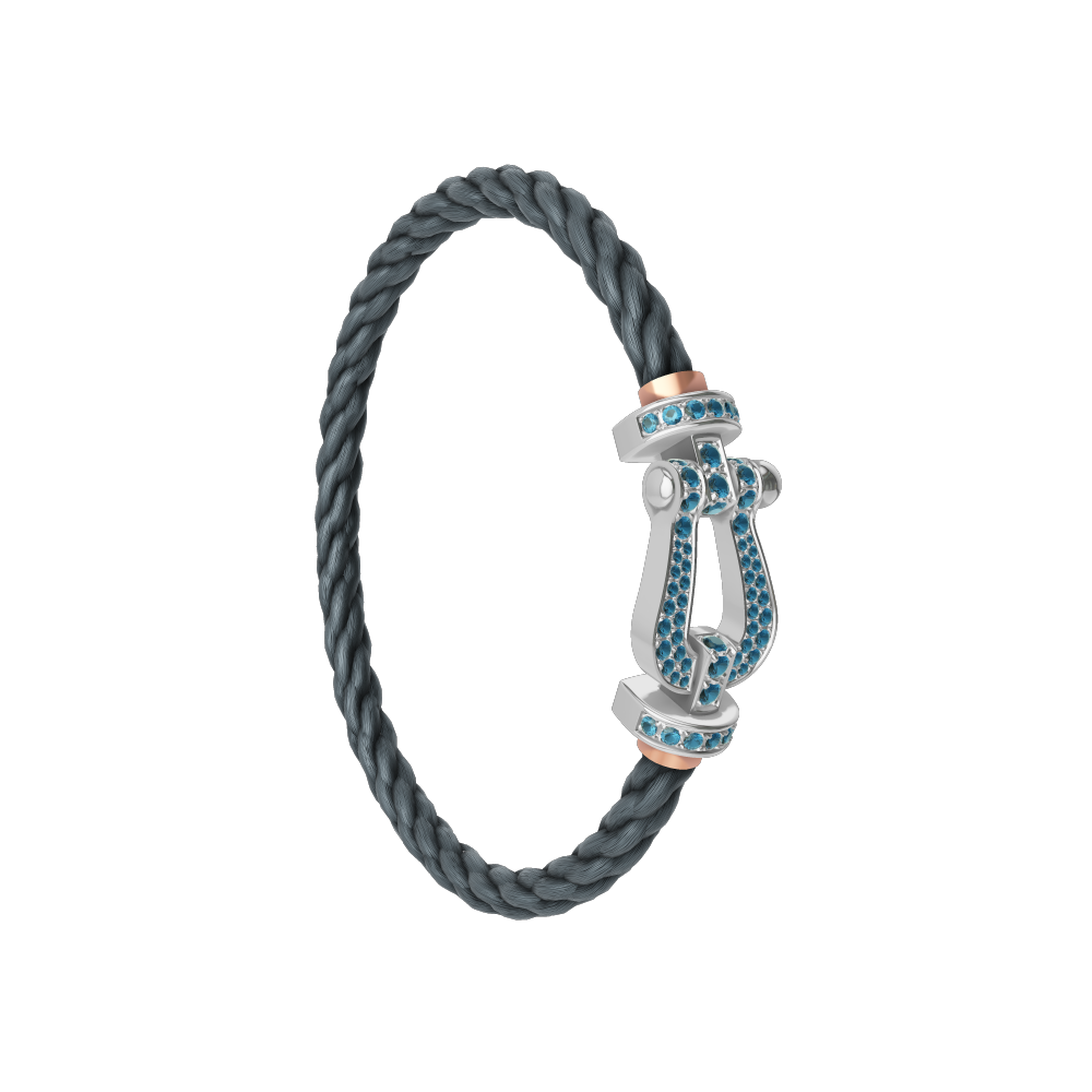 FRED FORCE 10 BRACELET LARGE MODEL Stainless steel and gold plating WHITE GOLD BLUE TOPAZ PAVED