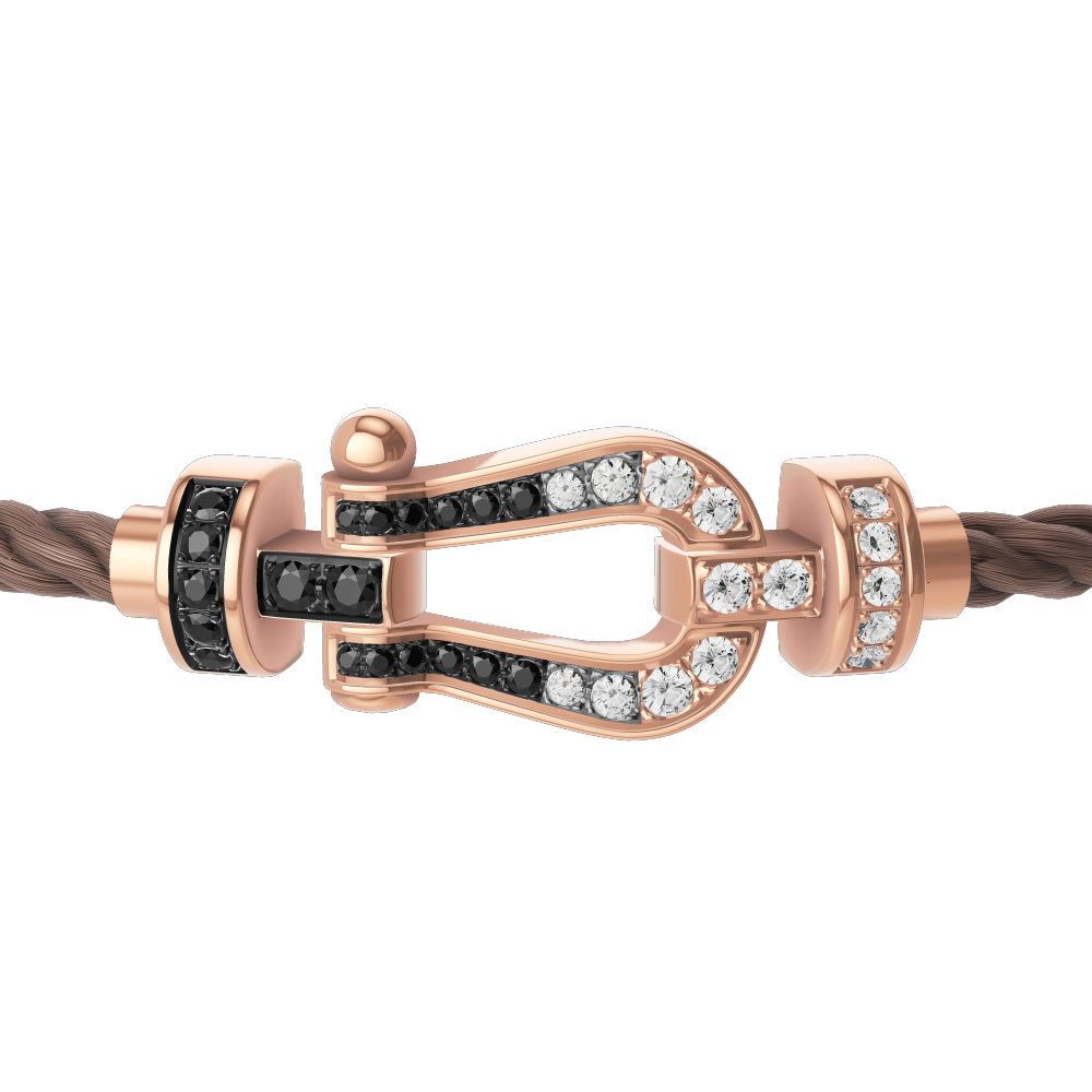 FRED FORCE 10 BRACELET Stainless steel and gold plating PINK GOLD AND BLACK AND WHITE DIAMONDS MEDIUM MODEL