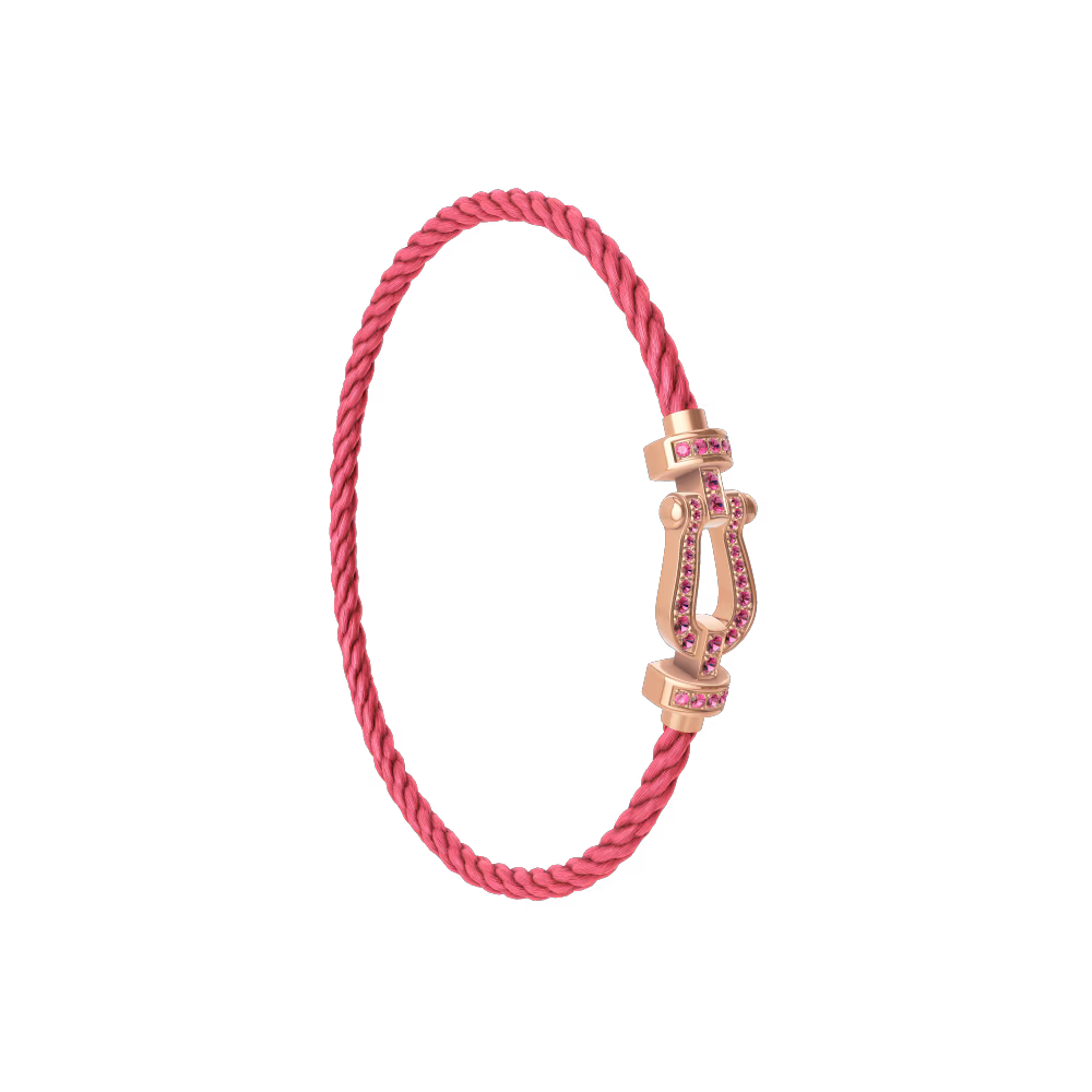 FRED FORCE 10 BRACELET Stainless steel and gold plating PINK GOLD AND PINK SAPPHIRES MEDIUM MODEL