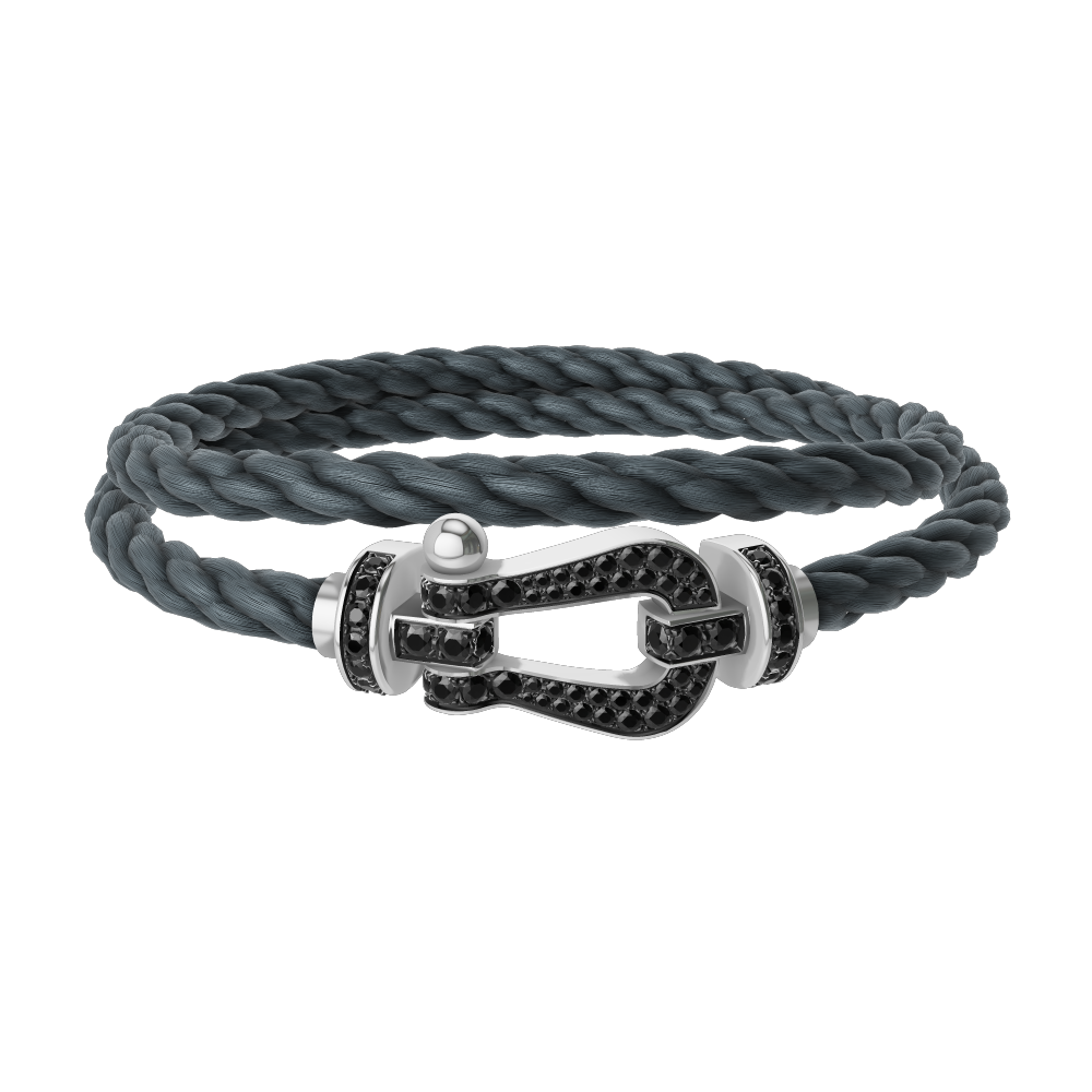 FRED FORCE 10 BRACELET Stainless steel and gold plating WHITE GOLD AND BLACK DIAMONDS LARGE MODEL