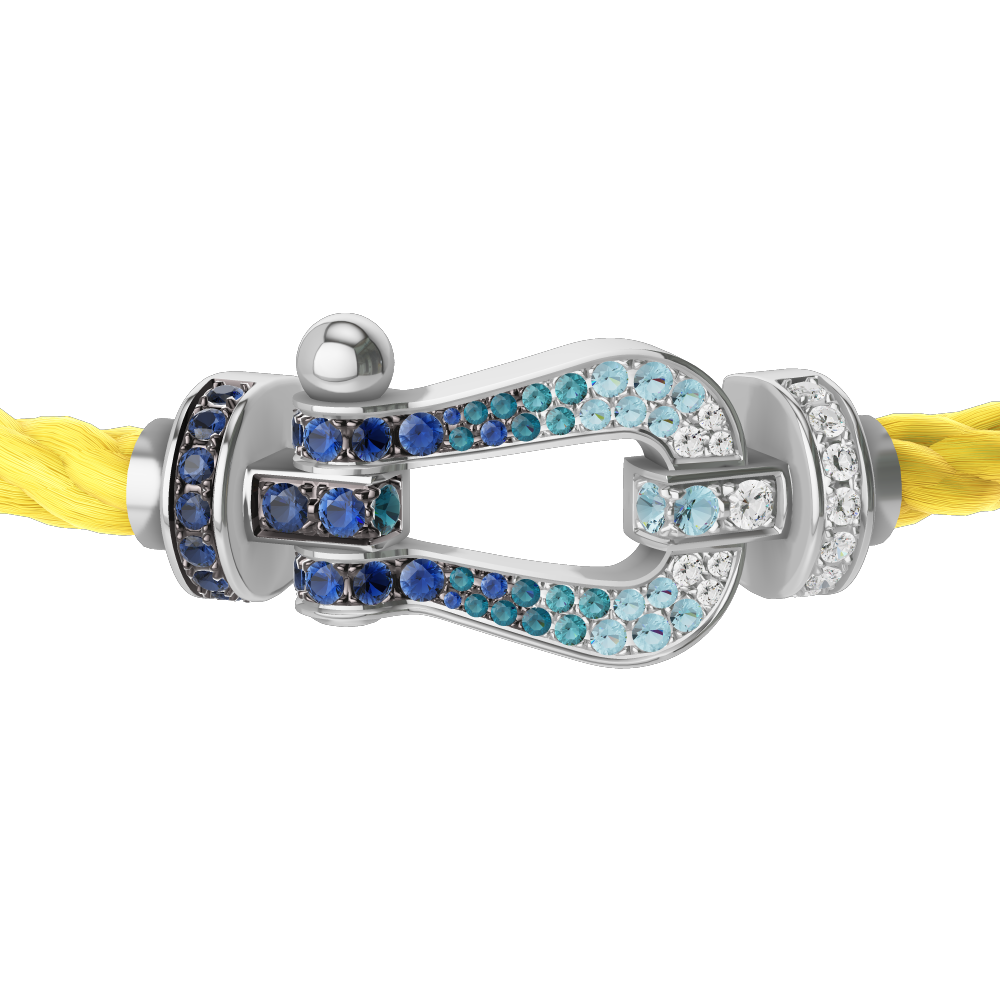FRED FORCE 10 BRACELET LARGE MODEL Stainless steel and gold plating WHITE GOLD DIAMOND PAVED AND COLORED STONES