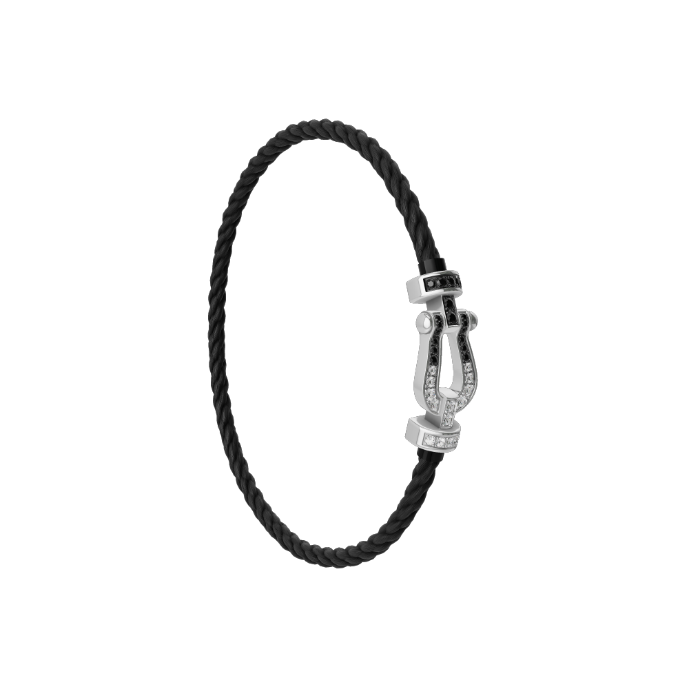 FRED FORCE 10 BRACELET Stainless steel and gold plating WHITE GOLD AND BLACK AND WHITE DIAMONDS MEDIUM MODEL