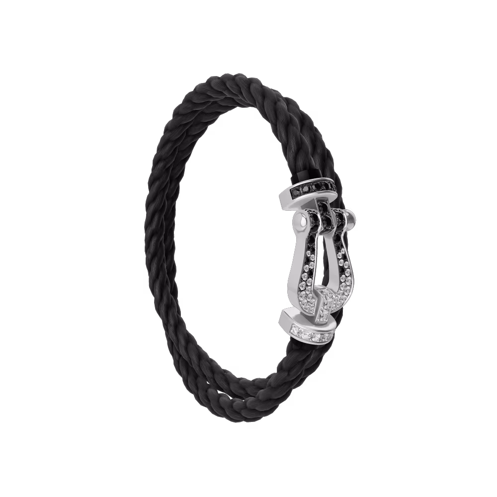 FRED FORCE 10 BRACELET Stainless steel and gold plating WHITE GOLD AND BLACK AND WHITE DIAMONDS LARGE MODEL