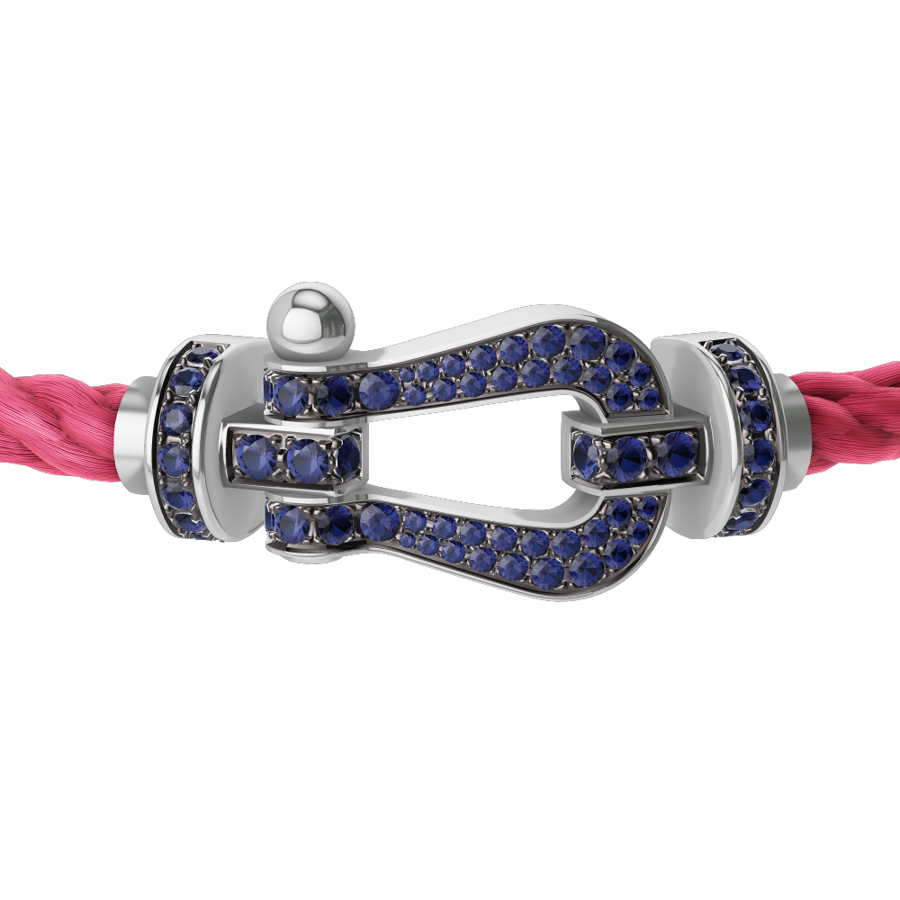 FRED FORCE 10 BRACELET Stainless steel and gold plating WHITE GOLD AND BLUE SAPPHIRES LARGE MODEL