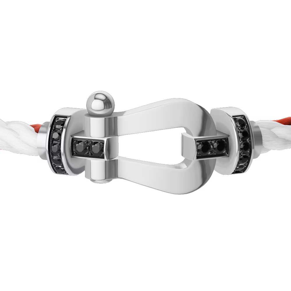 FRED FORCE 10 BRACELET Stainless steel and gold plating WHITE GOLD AND BLACK DIAMONDS LARGE MODEL