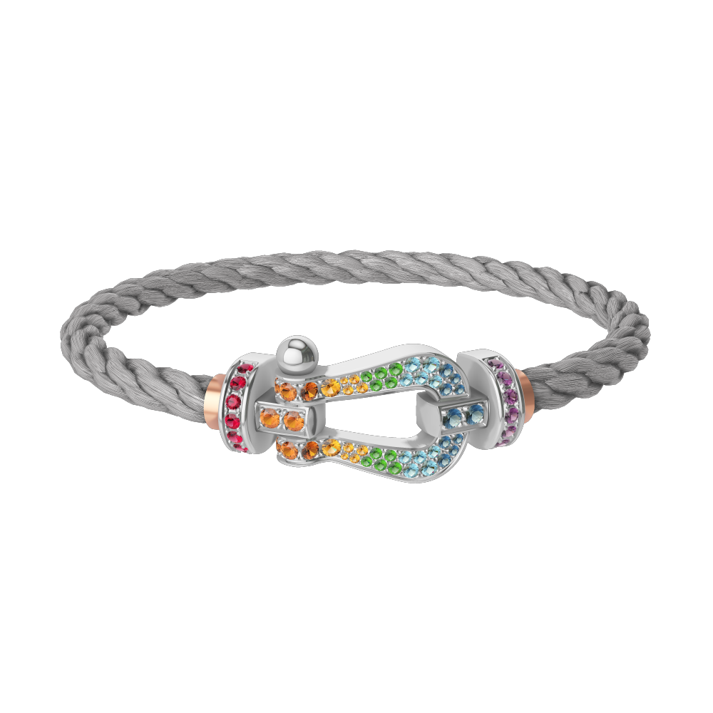 FRED FORCE 10 BRACELET Stainless steel and gold plating WHITE GOLD AND COLORED STONES LARGE MODEL
