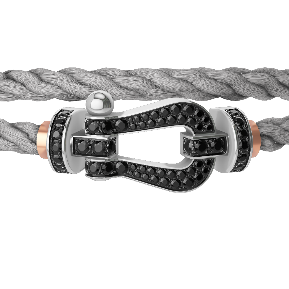 FRED FORCE 10 BRACELET Stainless steel and gold plating WHITE GOLD AND BLACK DIAMONDS LARGE MODEL