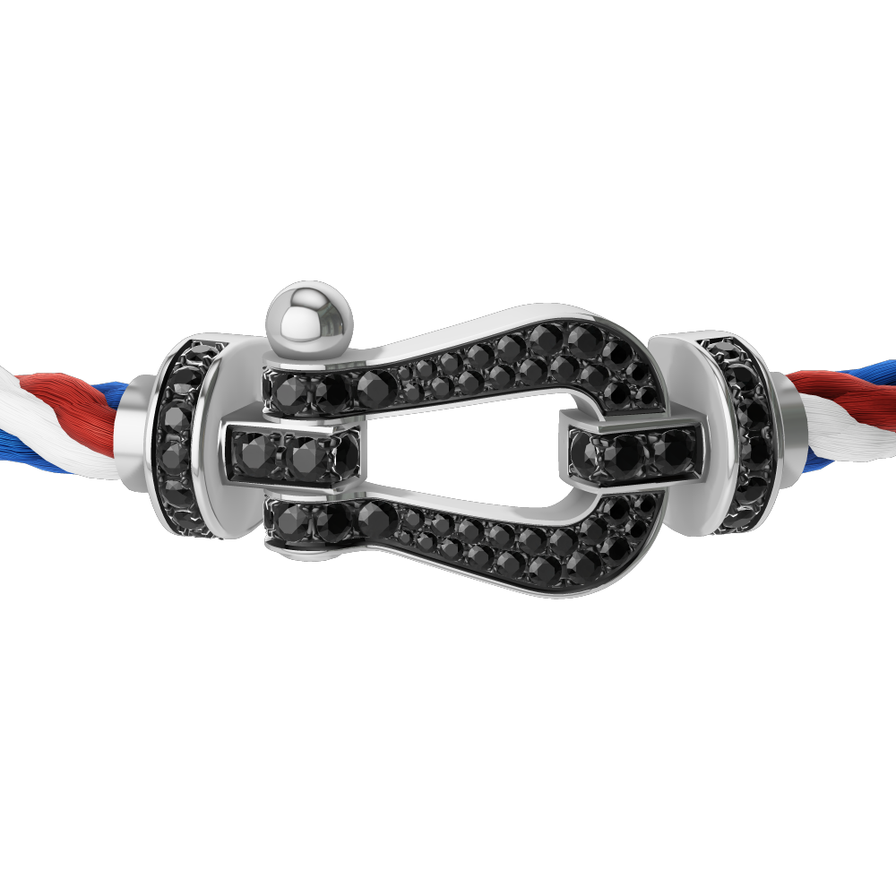 FRED FORCE 10 BRACELET Stainless steel and gold plating WHITE GOLD AND BLACK DIAMONDS LARGE MODEL