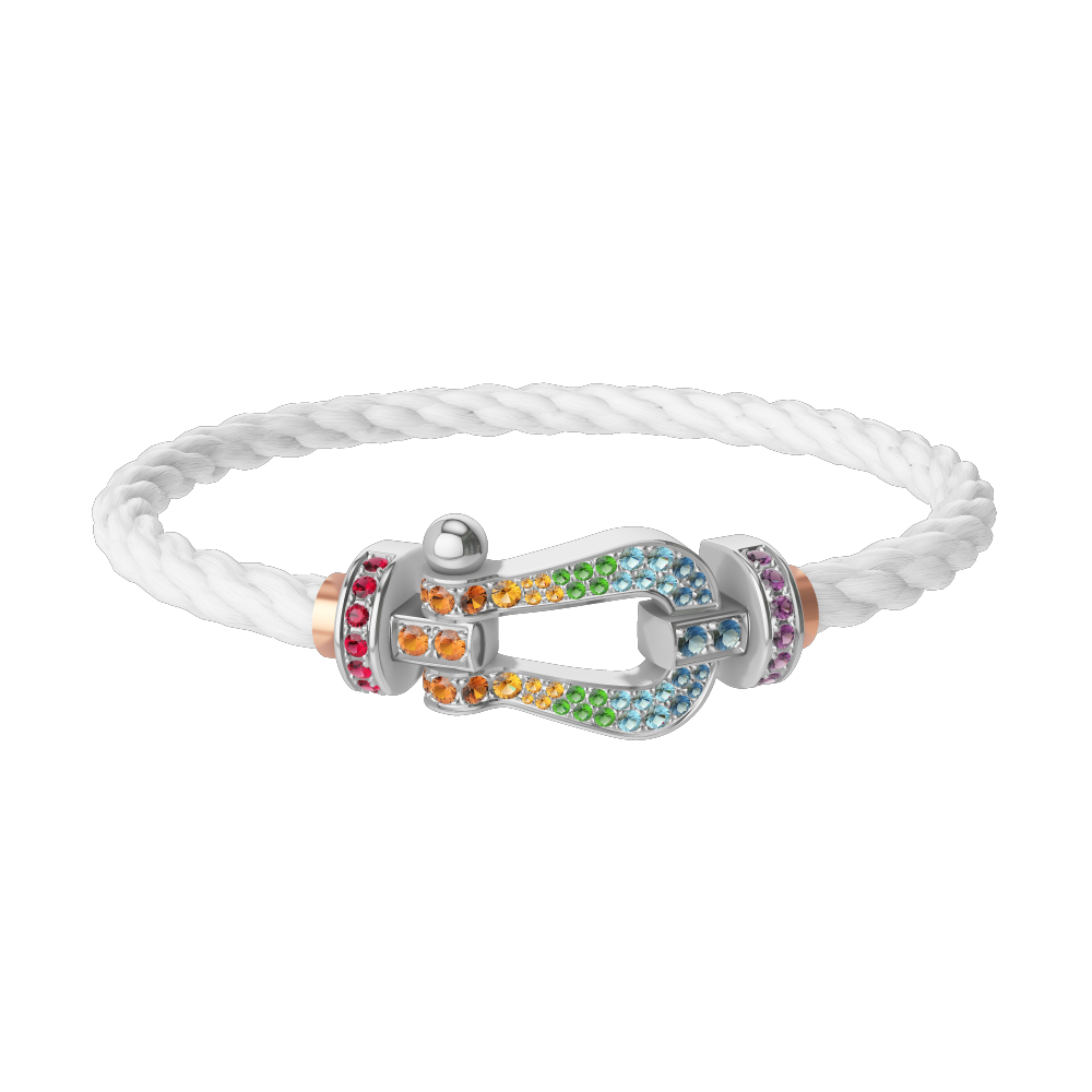 FRED FORCE 10 BRACELET Stainless steel and gold plating WHITE GOLD AND COLORED STONES LARGE MODEL