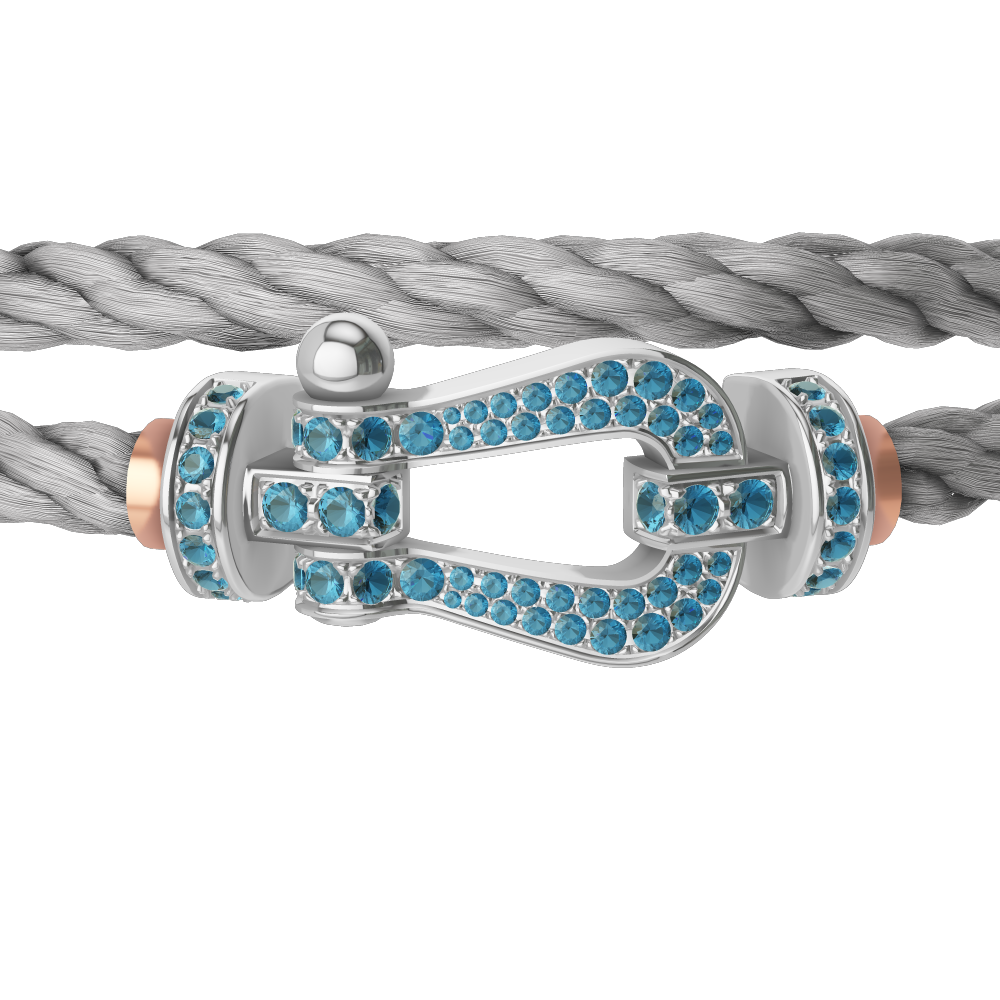 FRED FORCE 10 BRACELET LARGE MODEL Stainless steel and gold plating WHITE GOLD BLUE TOPAZ PAVED
