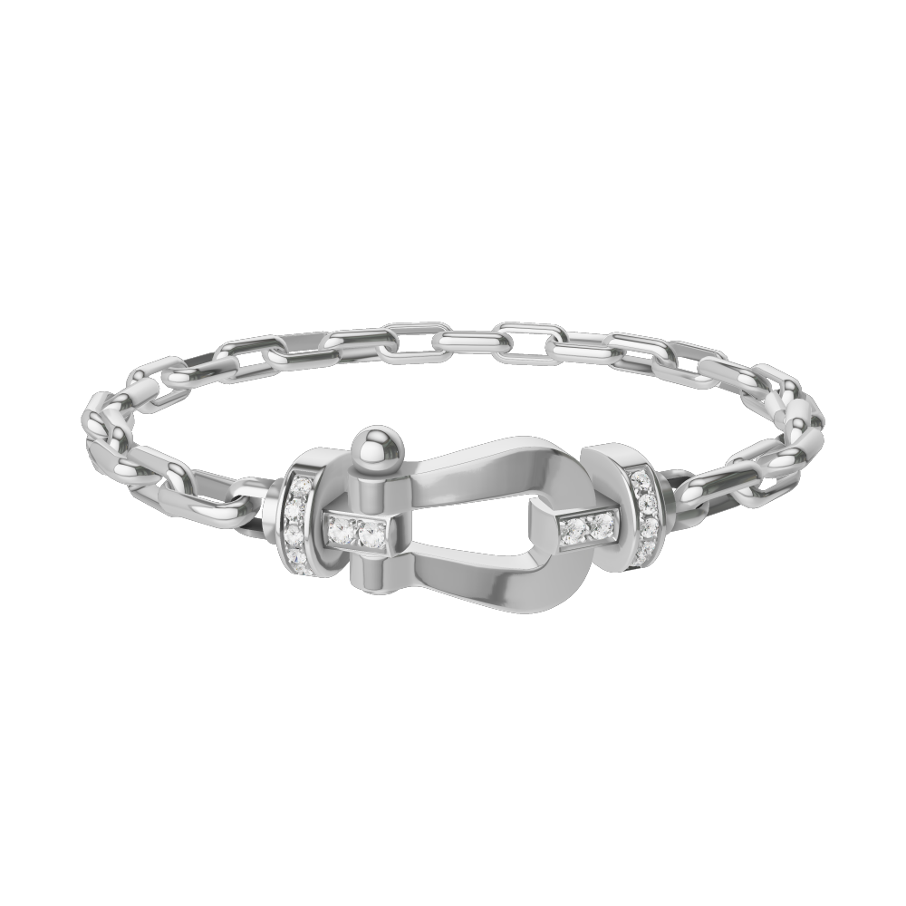 FRED FORCE 10 BRACELET Stainless steel and gold plating WHITE GOLD AND DIAMONDS LARGE MODEL