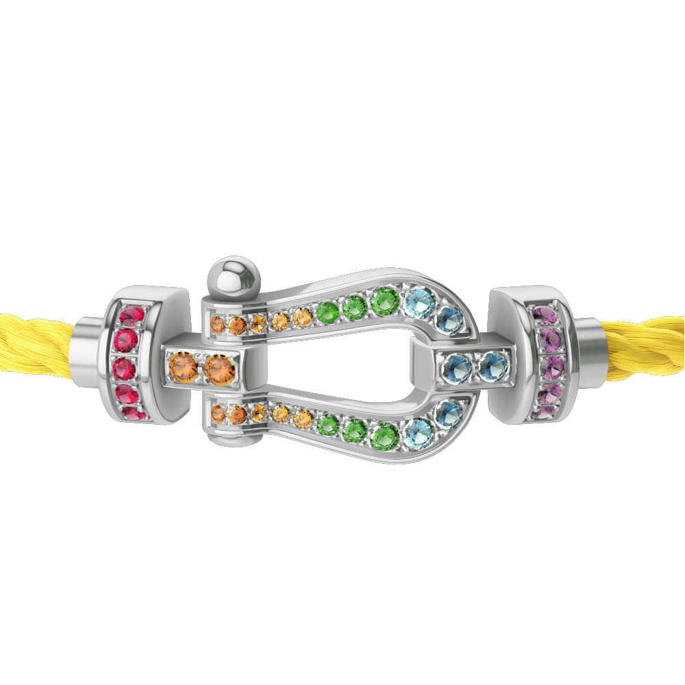 FRED FORCE 10 BRACELET MEDIUM MODEL IN Stainless steel and gold plating WHITE GOLD AND COLOURED STONES