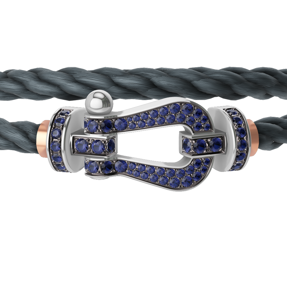 FRED FORCE 10 BRACELET Stainless steel and gold plating WHITE GOLD AND BLUE SAPPHIRES LARGE MODEL