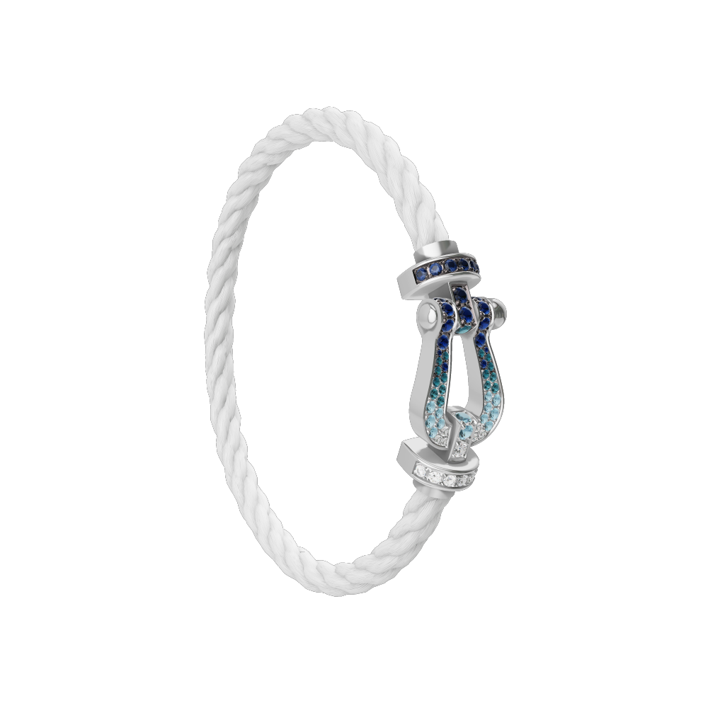 FRED FORCE 10 BRACELET LARGE MODEL Stainless steel and gold plating WHITE GOLD DIAMOND PAVED AND COLORED STONES