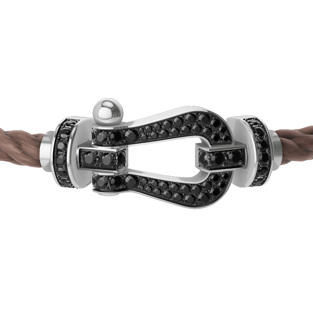 FRED FORCE 10 BRACELET Stainless steel and gold plating WHITE GOLD AND BLACK DIAMONDS LARGE MODEL