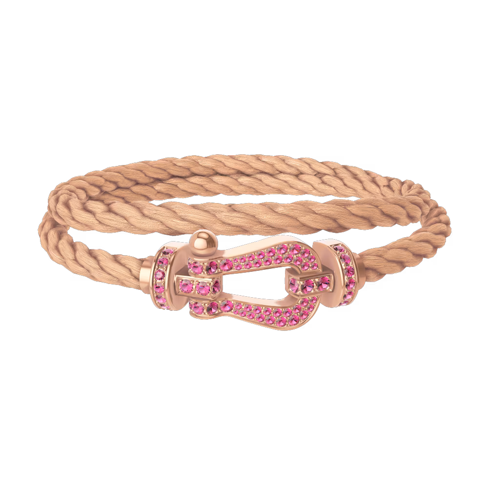 FRED FORCE 10 BRACELET Stainless steel and gold plating PINK GOLD AND PINK SAPPHIRES LARGE MODEL