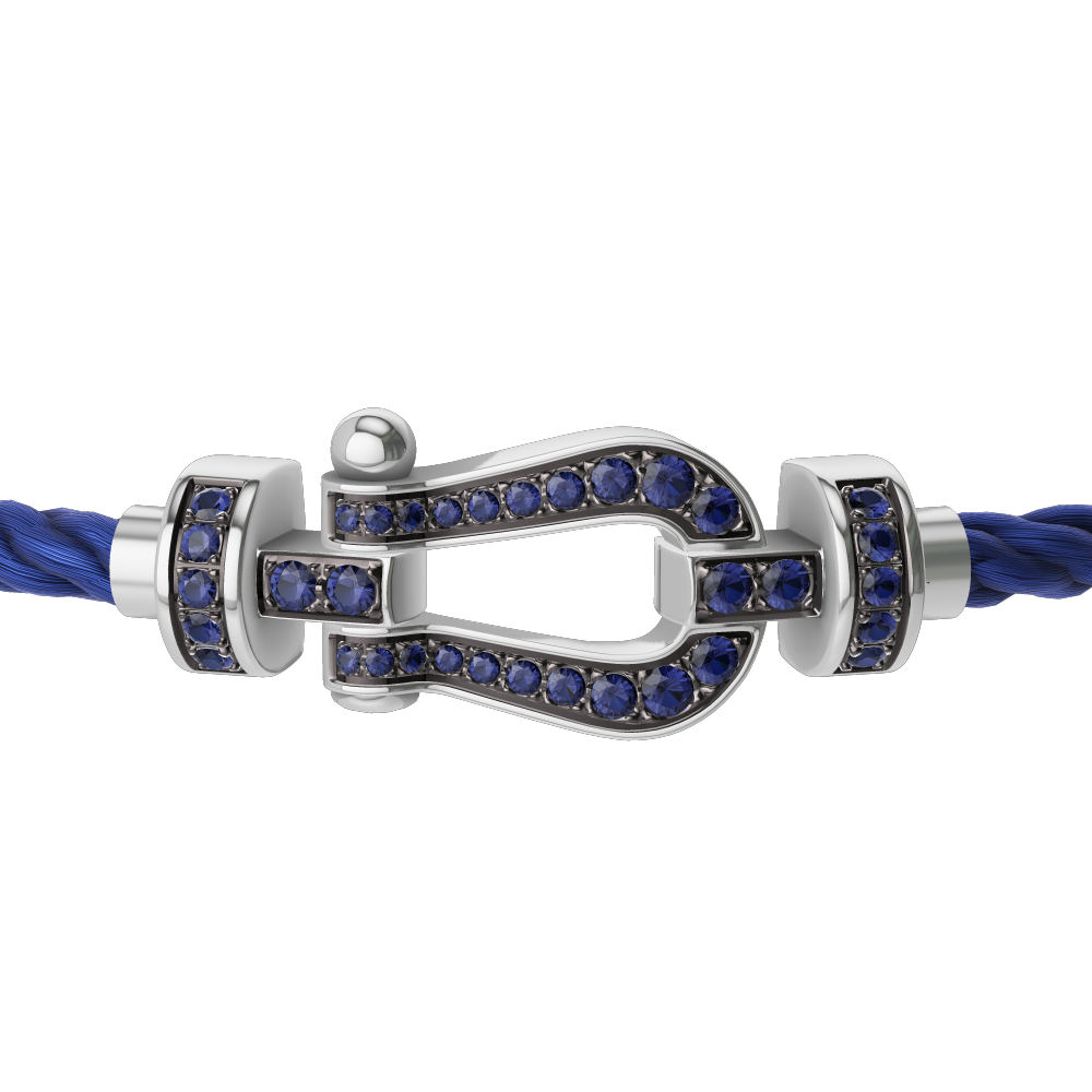 FRED FORCE 10 BRACELET Stainless steel and gold plating WHITE GOLD AND BLUE SAPPHIRES MEDIUM MODEL