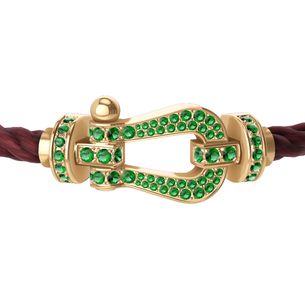 FRED FORCE 10 BRACELET Stainless steel and gold plating YELLOW GOLD AND EMERALDS LARGE MODEL