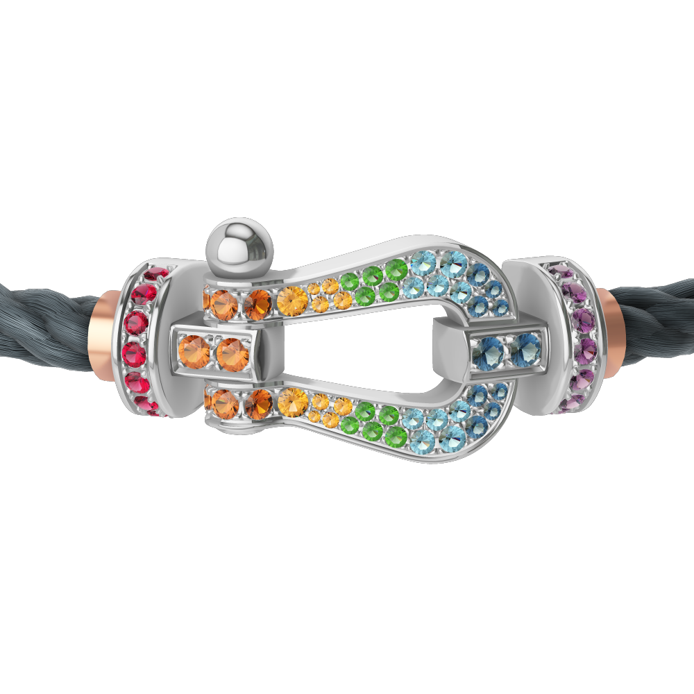FRED FORCE 10 BRACELET Stainless steel and gold plating WHITE GOLD AND COLORED STONES LARGE MODEL