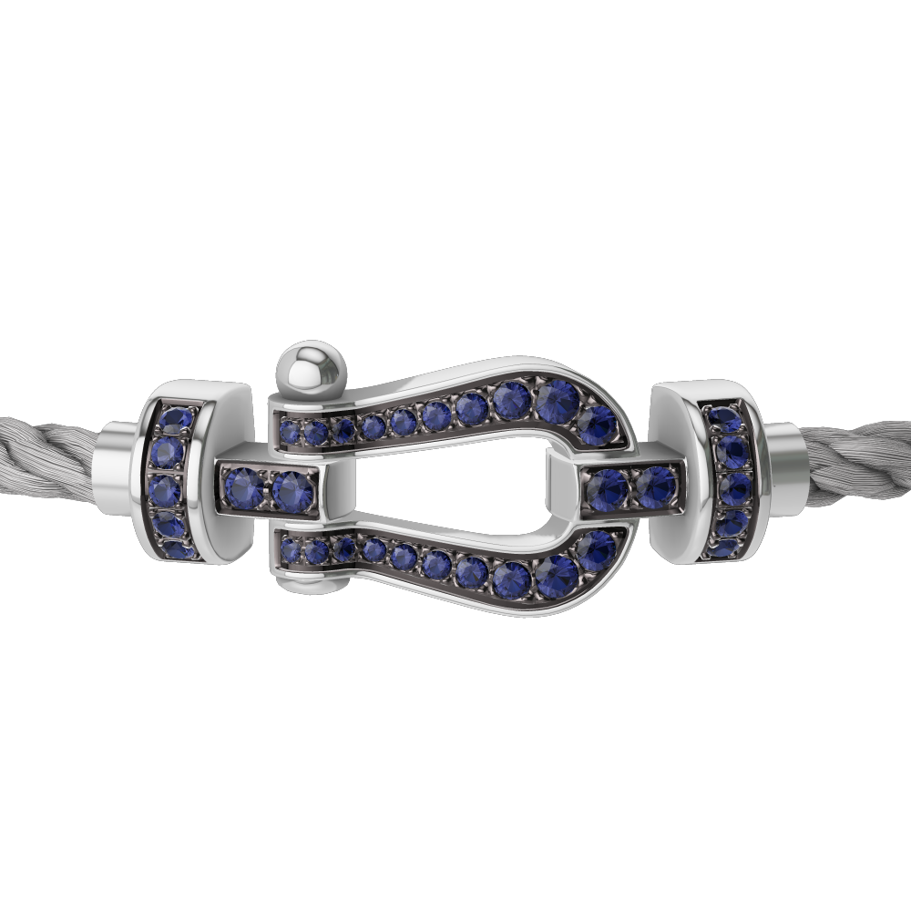 FRED FORCE 10 BRACELET Stainless steel and gold plating WHITE GOLD AND BLUE SAPPHIRES MEDIUM MODEL