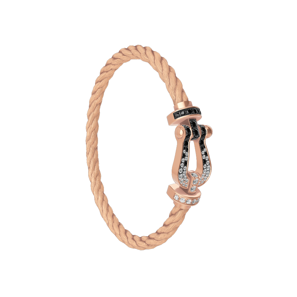 FRED FORCE 10 BRACELET Stainless steel and gold plating PINK GOLD AND BLACK AND WHITE DIAMONDS LARGE MODEL