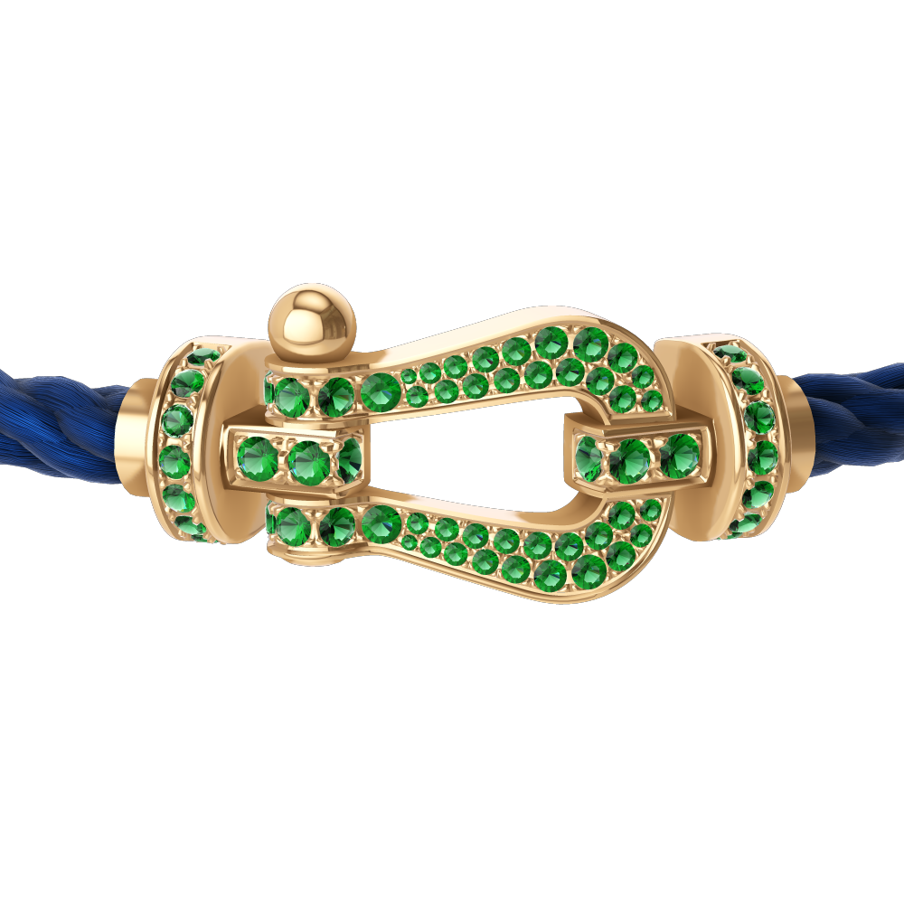 FRED FORCE 10 BRACELET Stainless steel and gold plating YELLOW GOLD AND EMERALDS LARGE MODEL