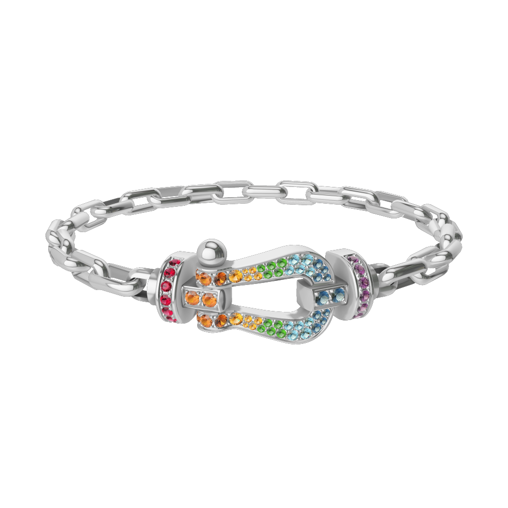 FRED FORCE 10 BRACELET Stainless steel and gold plating WHITE GOLD AND COLORED STONES LARGE MODEL
