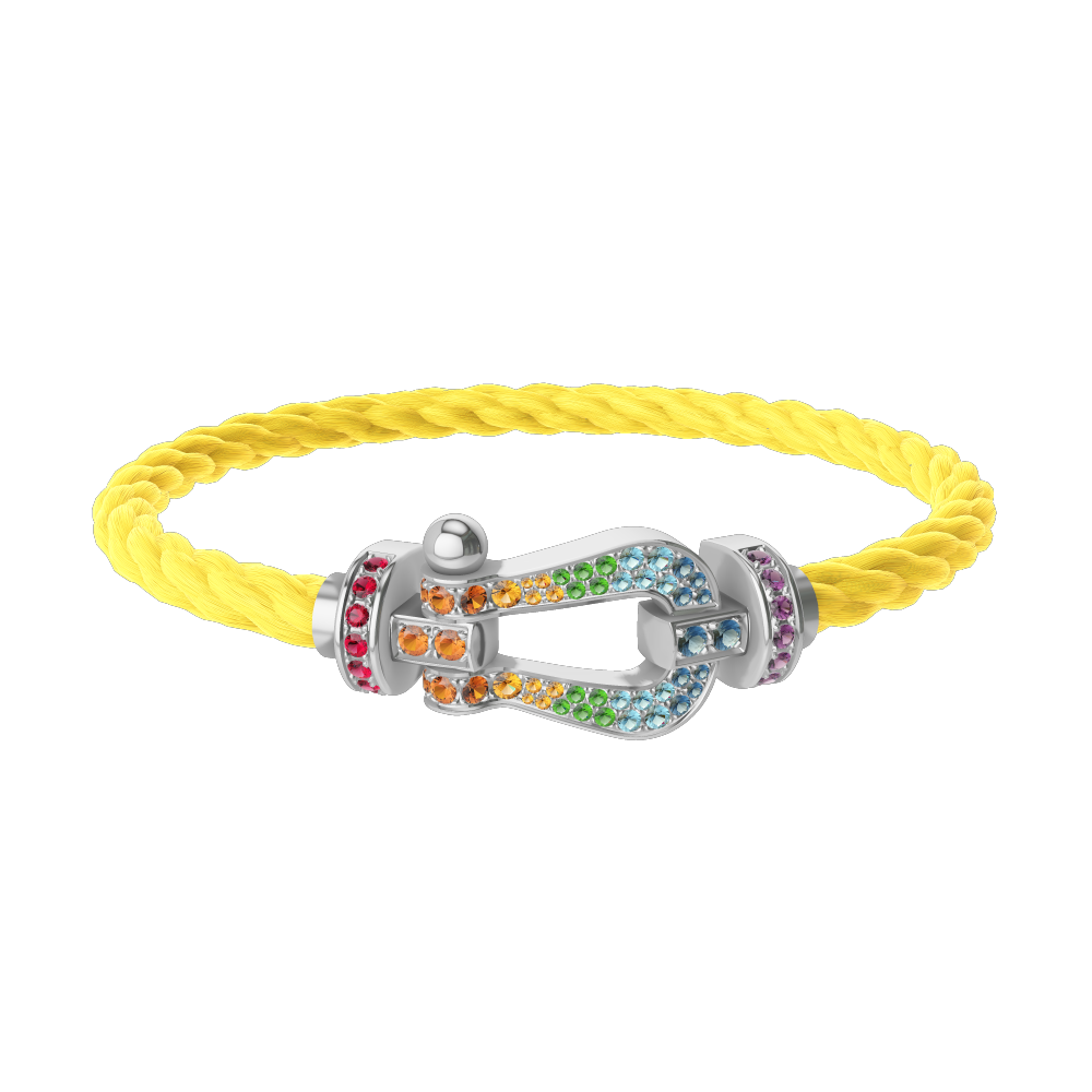 FRED FORCE 10 BRACELET Stainless steel and gold plating WHITE GOLD AND COLORED STONES LARGE MODEL