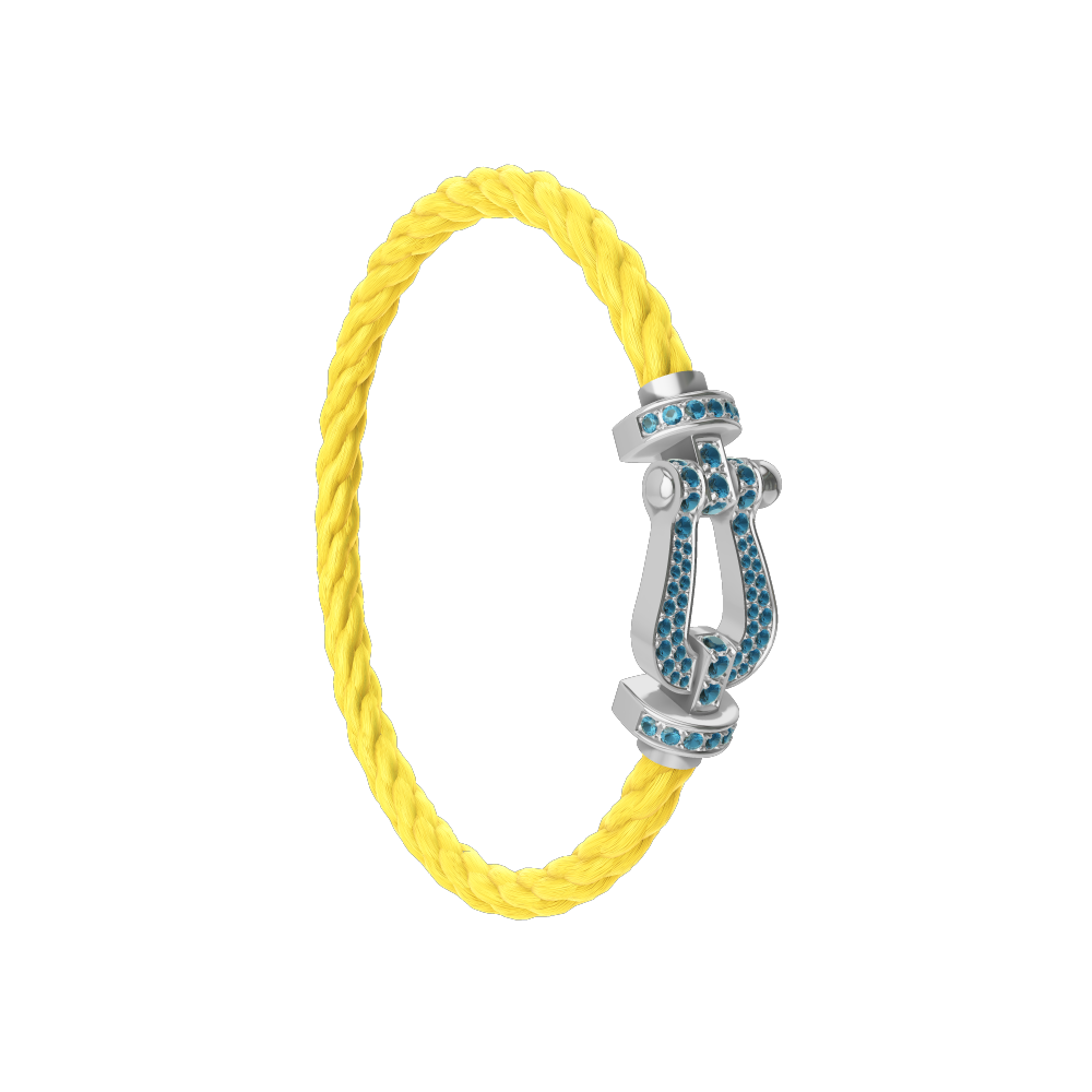 FRED FORCE 10 BRACELET LARGE MODEL Stainless steel and gold plating WHITE GOLD BLUE TOPAZ PAVED