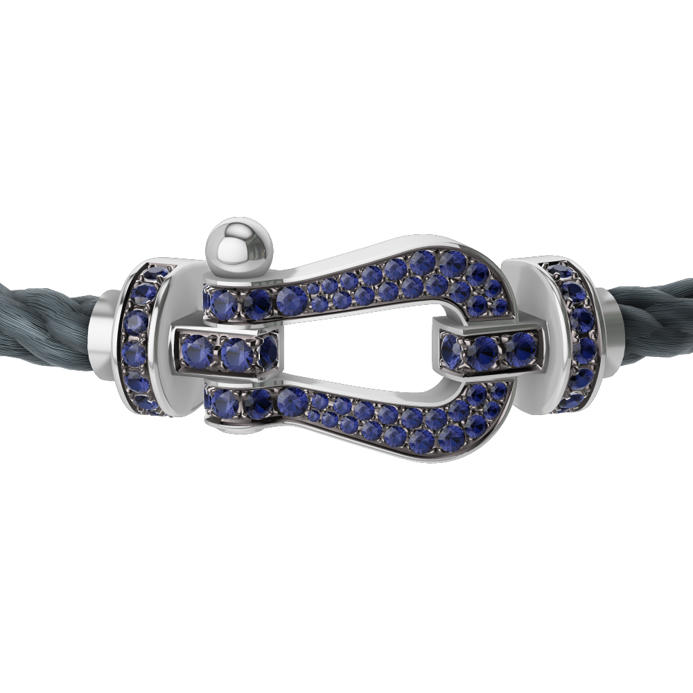 FRED FORCE 10 BRACELET Stainless steel and gold plating WHITE GOLD AND BLUE SAPPHIRES LARGE MODEL