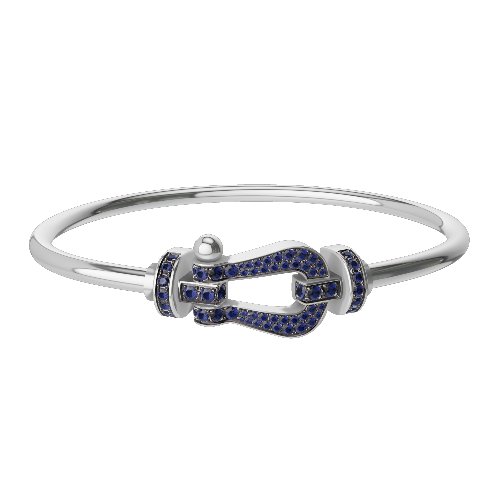 FRED FORCE 10 BRACELET Stainless steel and gold plating WHITE GOLD AND BLUE SAPPHIRES LARGE MODEL