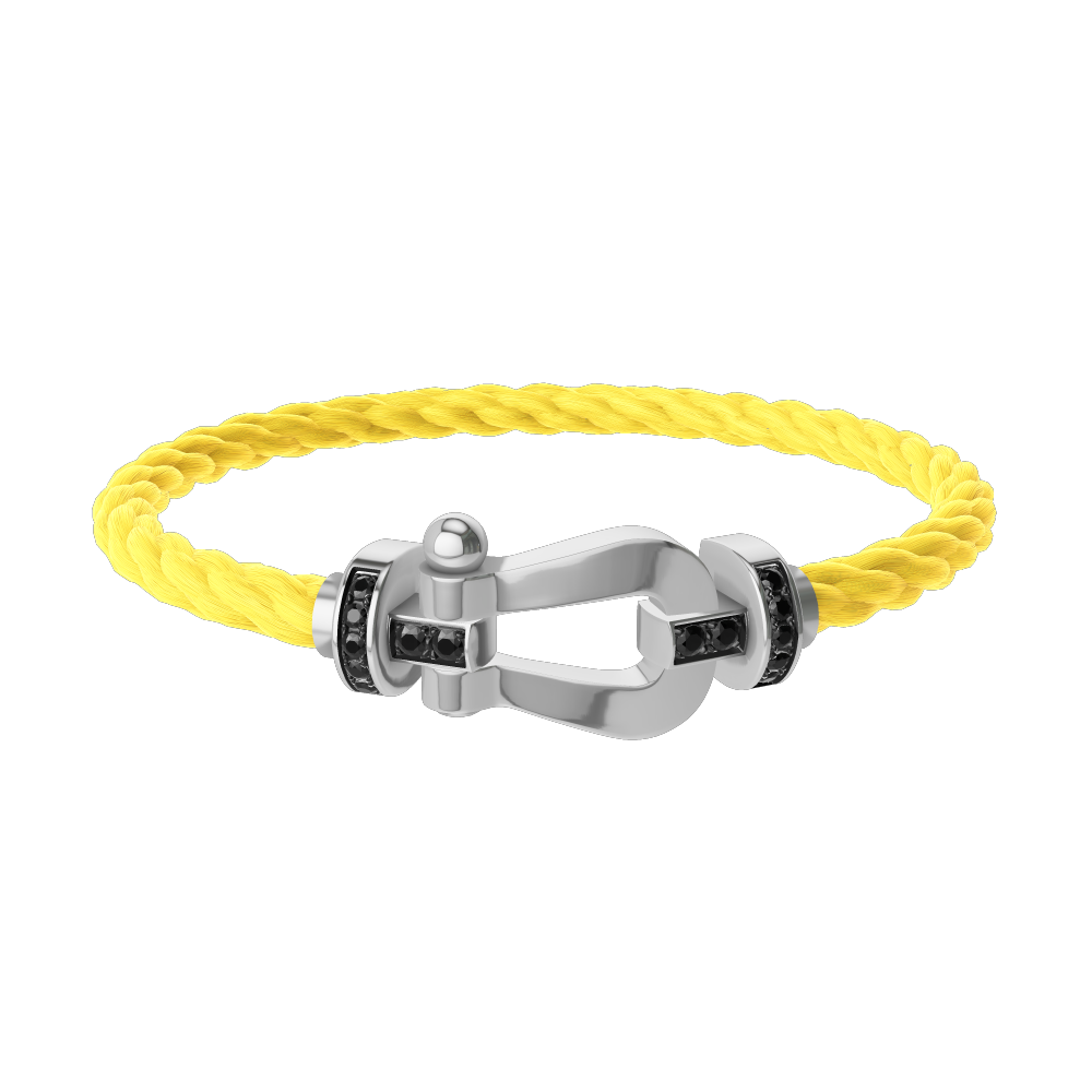 FRED FORCE 10 BRACELET Stainless steel and gold plating WHITE GOLD AND BLACK DIAMONDS LARGE MODEL