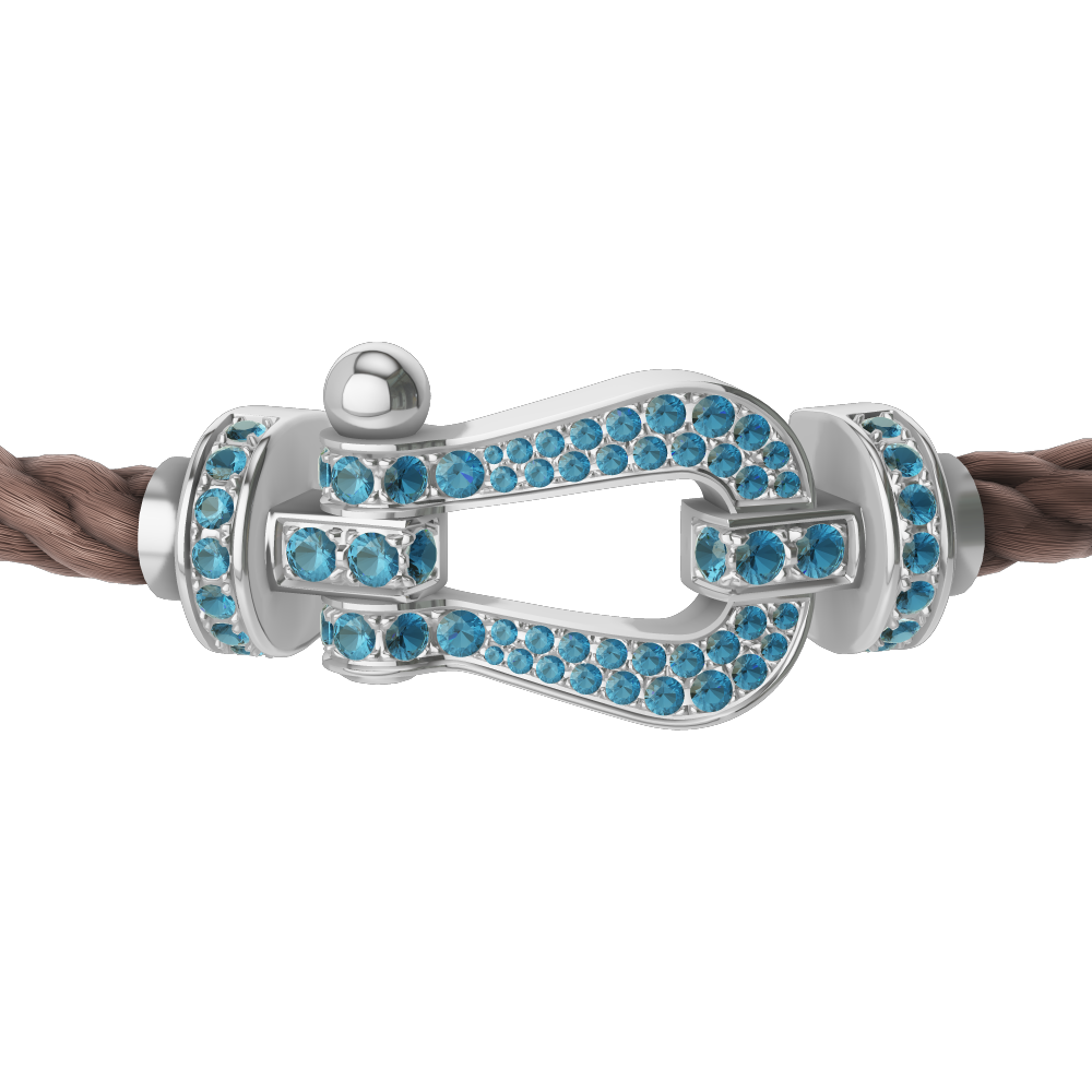 FRED FORCE 10 BRACELET LARGE MODEL Stainless steel and gold plating WHITE GOLD BLUE TOPAZ PAVED