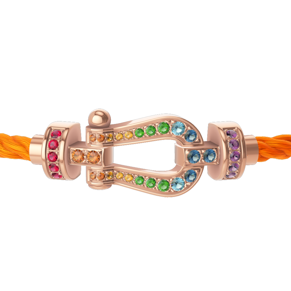 FRED FORCE 10 BRACELET Stainless steel and gold plating PINK GOLD AND COLORED STONES MEDIUM MODEL