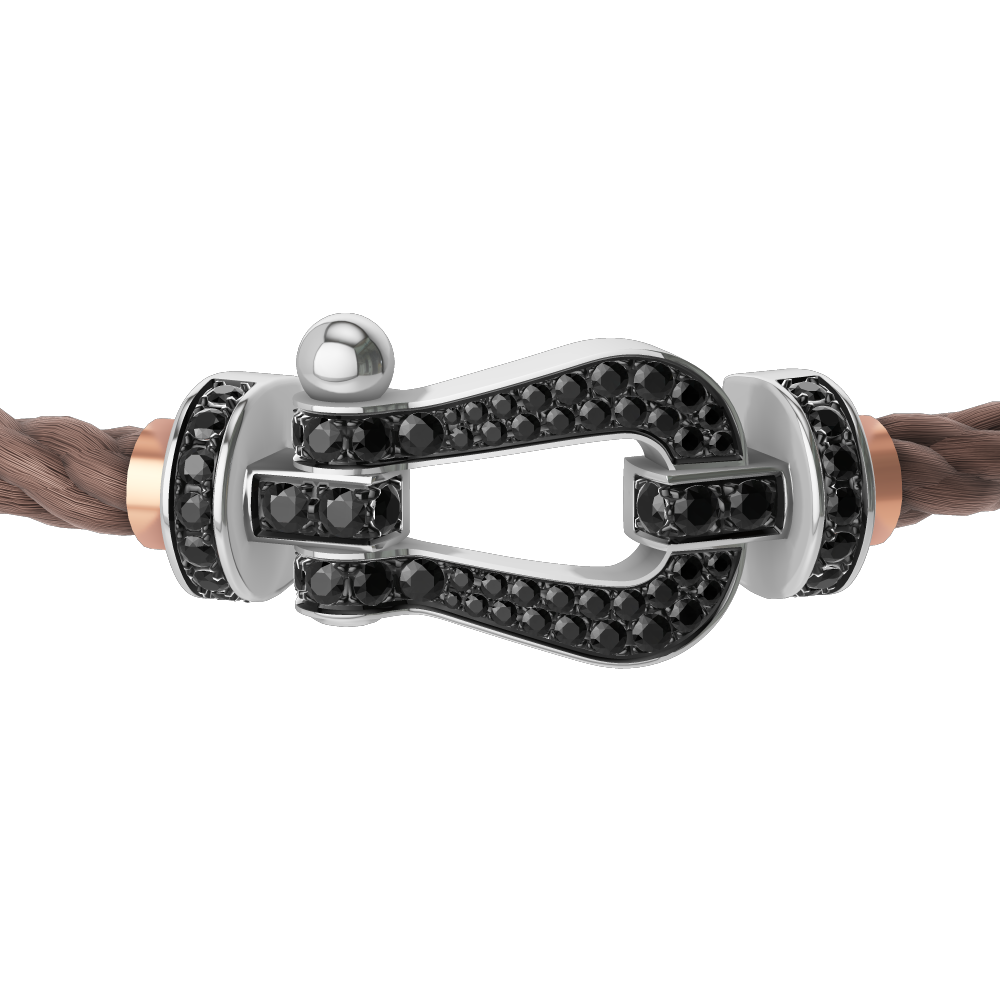 FRED FORCE 10 BRACELET Stainless steel and gold plating WHITE GOLD AND BLACK DIAMONDS LARGE MODEL