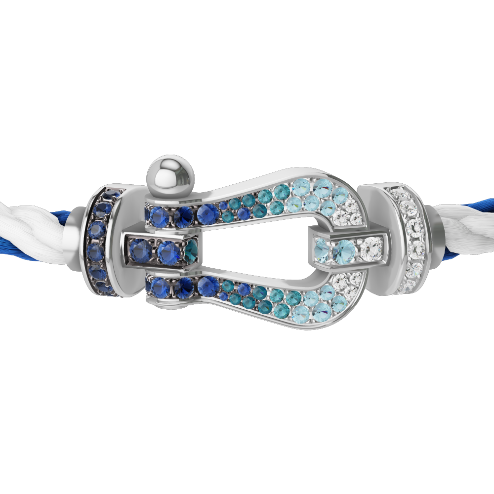 FRED FORCE 10 BRACELET LARGE MODEL Stainless steel and gold plating WHITE GOLD DIAMOND PAVED AND COLORED STONES