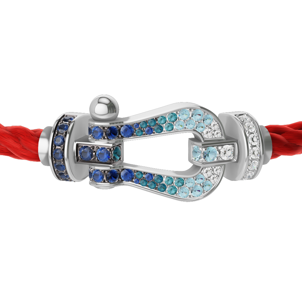 FRED FORCE 10 BRACELET LARGE MODEL Stainless steel and gold plating WHITE GOLD DIAMOND PAVED AND COLORED STONES