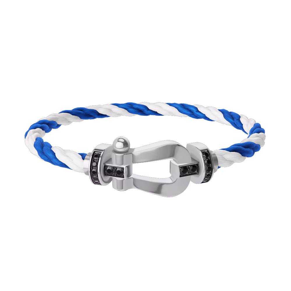 FRED FORCE 10 BRACELET Stainless steel and gold plating WHITE GOLD AND BLACK DIAMONDS LARGE MODEL