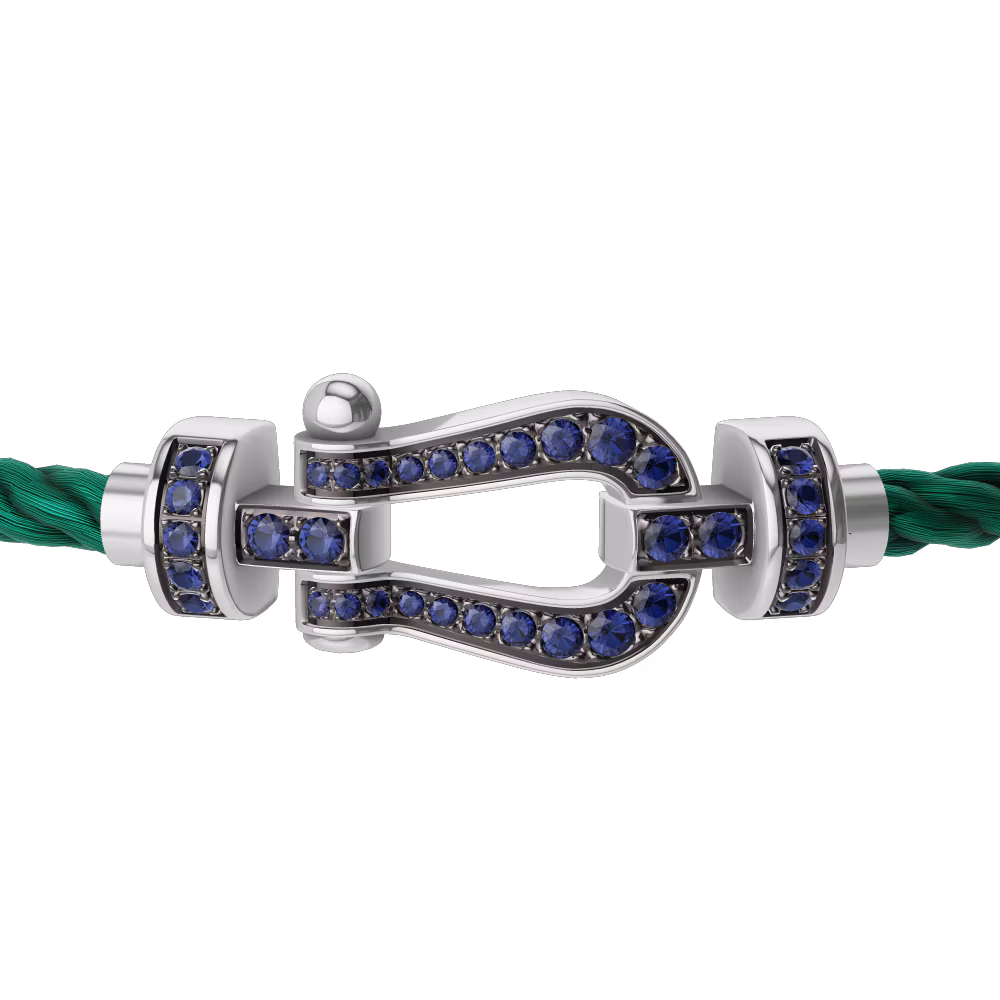 FRED FORCE 10 BRACELET Stainless steel and gold plating WHITE GOLD AND BLUE SAPPHIRES MEDIUM MODEL