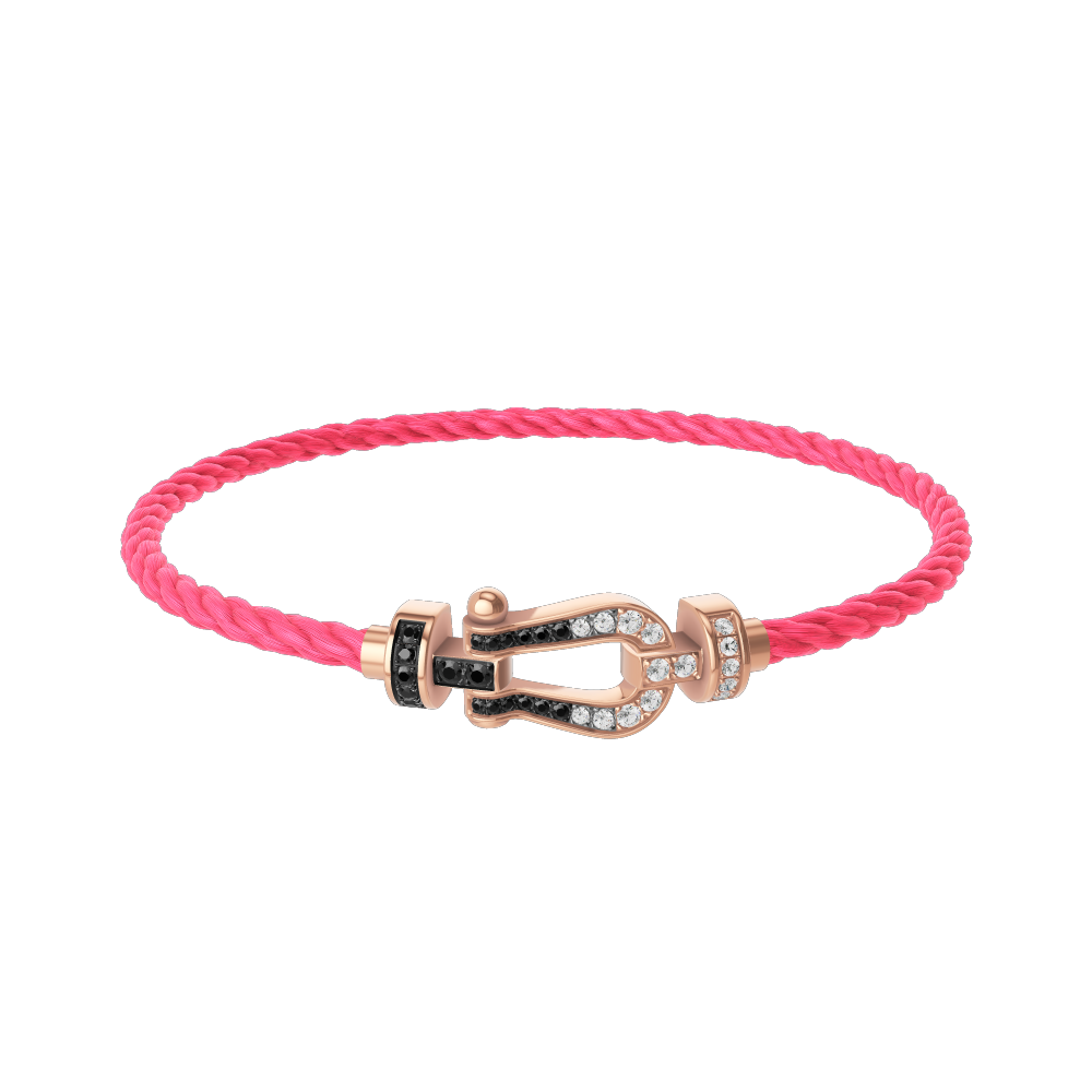 FRED FORCE 10 BRACELET Stainless steel and gold plating PINK GOLD AND BLACK AND WHITE DIAMONDS MEDIUM MODEL