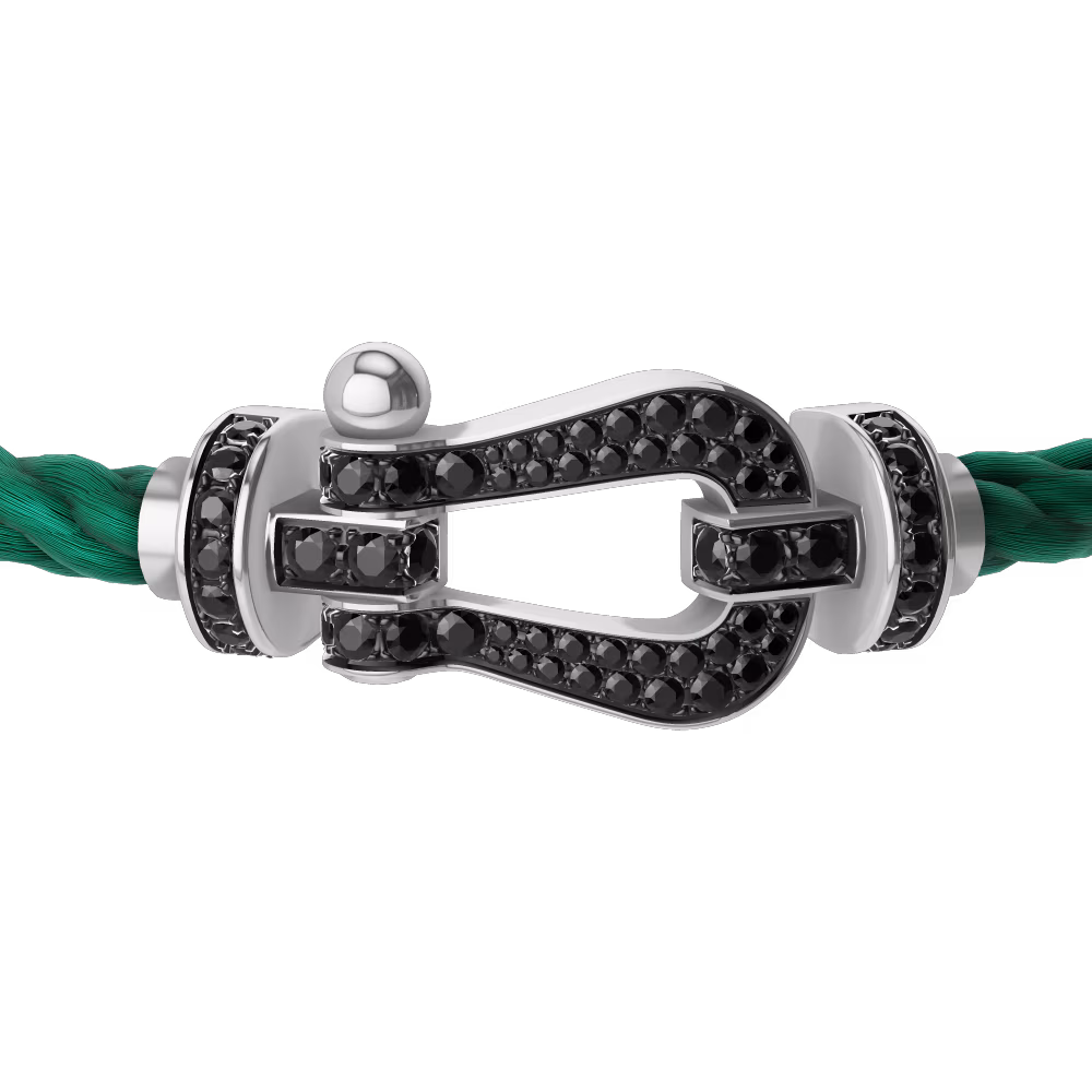 FRED FORCE 10 BRACELET Stainless steel and gold plating WHITE GOLD AND BLACK DIAMONDS LARGE MODEL